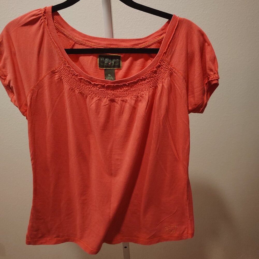 U.S. Polo Assn Junior's Top Size XL Pink Short Sleeve Cotton